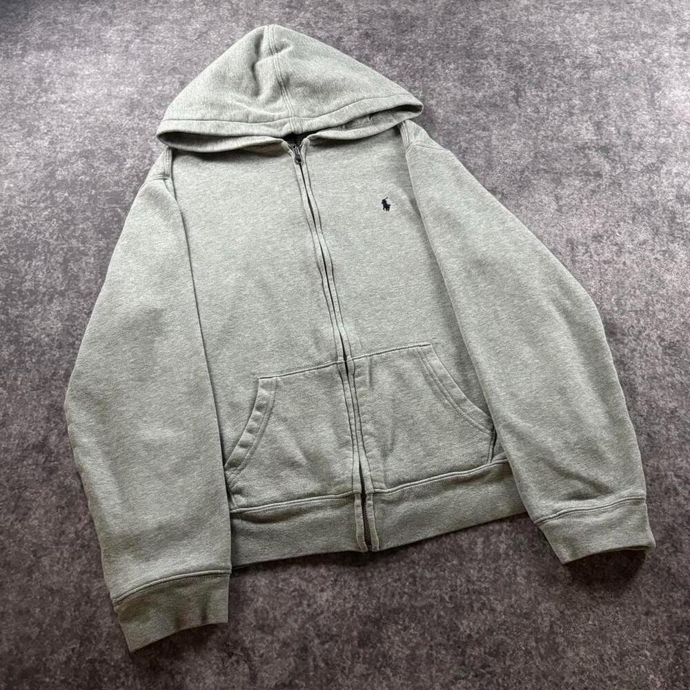 Polo Ralph Lauren Boys XL (18-20) Heather Gray Full Zip Fleece Hoodie Navy Pony